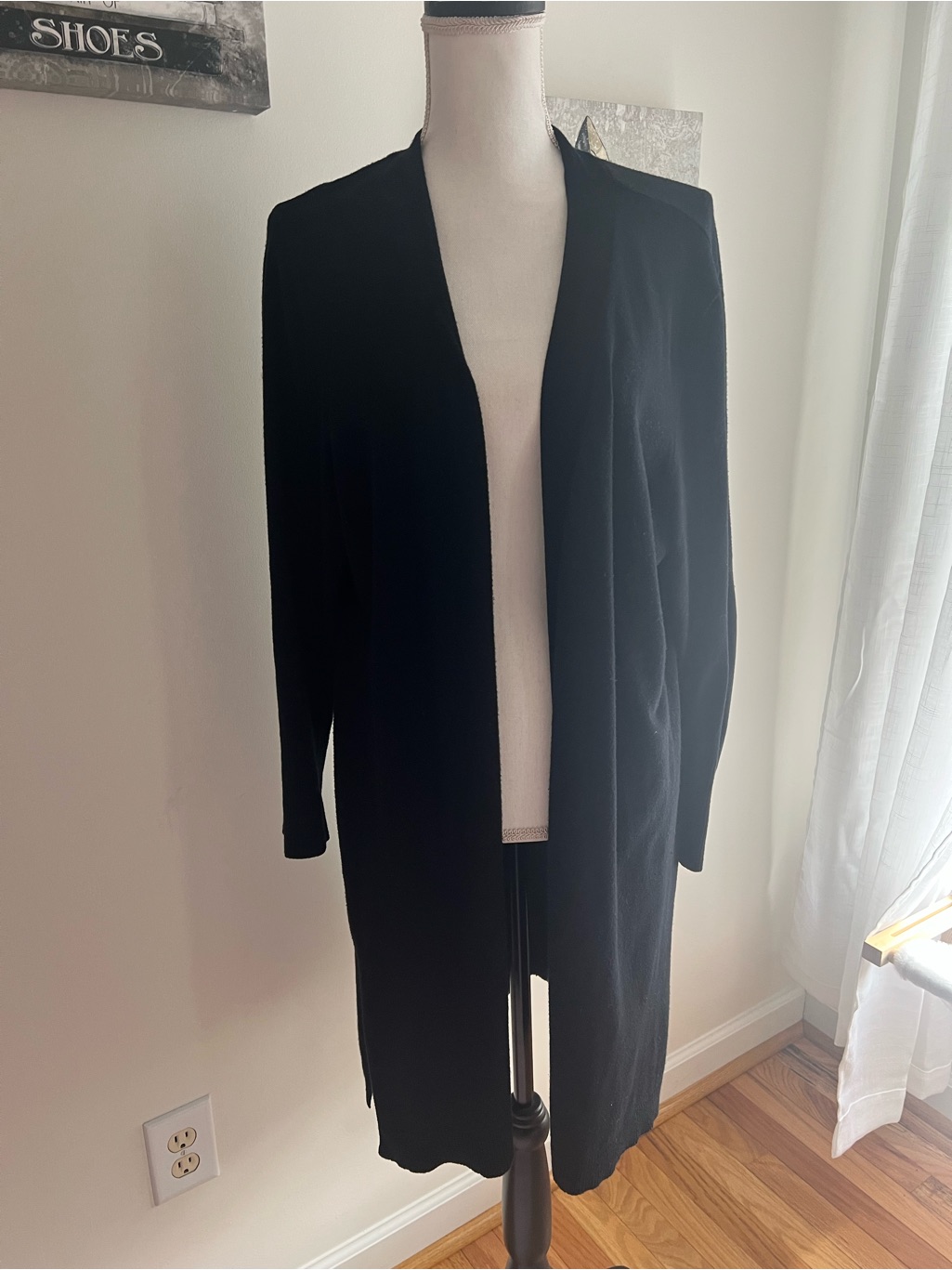 Jm Collection Black Long Open-Front Cardigan